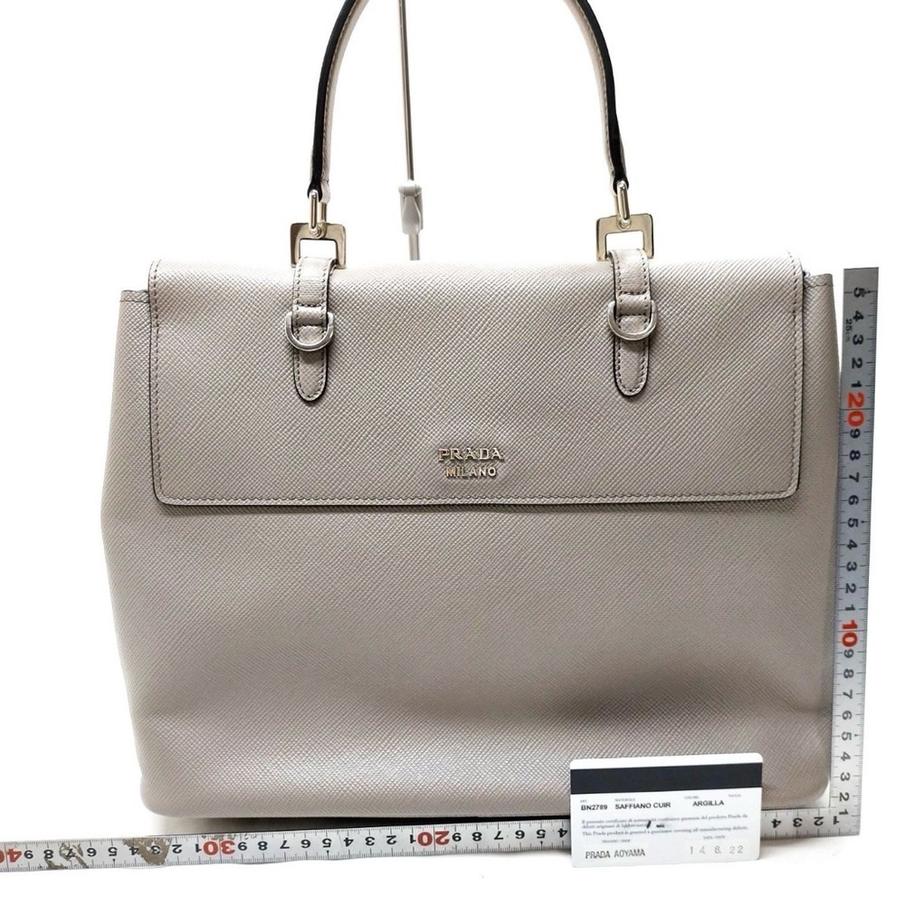 Prada Twin Saffiano Taupe Double TurnLock Satchel Tote Handbag Top Handle Cuir - Picture 2 of 9